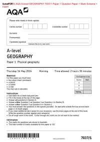 Actual 2024 AQA A-level GEOGRAPHY 7037/1 Paper 1 Question Paper + Mark Scheme +  Insert Ac