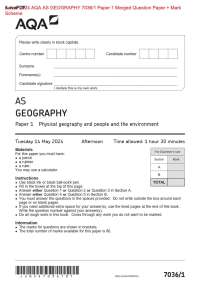 Actual 2024 AQA AS GEOGRAPHY 7036/1 Paper 1 Merged Question Paper + Mark  Scheme Actual 20