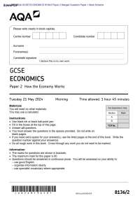 Actual 2024 AQA GCSE ECONOMICS 8136/2 Paper 2 Merged Question Paper + Mark Scheme  Actual
