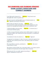 GIA Diamonds and Diamond Grading Exam Questions and Answers