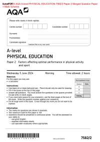 Actual 2024 AQA A-level PHYSICAL EDUCATION 7582/2 Paper 2 Merged Question Paper  + Mark Sc