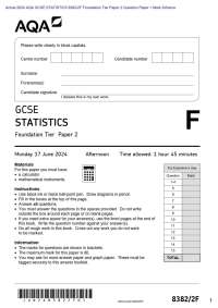 Actual 2024 AQA GCSE STATISTICS 8382/2F Foundation Tier Paper 2 Question Paper + Mark Sche