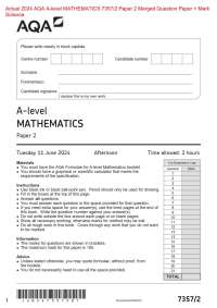 Actual 2024 AQA A-level MATHEMATICS 7357/2 Paper 2 Merged Question Paper + Mark  Scheme