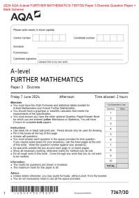 . 2024 AQA A-level FURTHER MATHEMATICS 7367/3D Paper 3 Discrete Question Paper +  Mark Sch