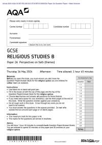 Actual 2024 AQA GCSE RELIGIOUS STUDIES B 8063/2A Paper 2A Question Paper + Mark Scheme Act