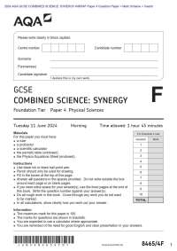 2024 AQA GCSE COMBINED SCIENCE: SYNERGY 8465/4F Paper 4 Question Paper + Mark Scheme + Ins