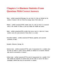 Chapters 1-4 Business Statistics Exam Questions With Correct Answers