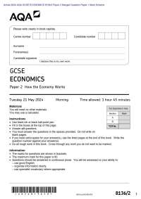 Actual 2024 AQA GCSE ECONOMICS 8136/2 Paper 2 Merged Question Paper + Mark Scheme  Actual