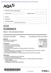 Actual 2024 AQA GCSE ECONOMICS 8136/2 Paper 2 Merged Question Paper + Mark Scheme Actual 2