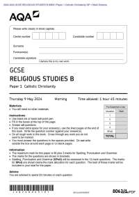 2024 AQA GCSE RELIGIOUS STUDIES B 8063/1 Paper 1 Catholic Christianity QP + Mark Scheme Ac