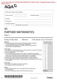 Actual 2024 AQA AS FURTHER MATHEMATICS 7366/1 Paper 1 Merged Question Paper +  Mark Scheme
