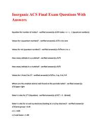Inorganic ACS Final Exam Questions With Answers.