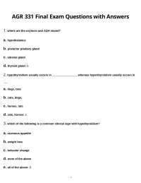 AGR 331 Final Exam Questions with Answers