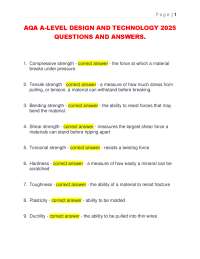 AQA A-LEVEL DESIGN AND TECHNOLOGY 2025  QUESTIONS AND ANSWERS.