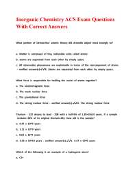 Inorganic Chemistry ACS Exam Questions With Correct Answers