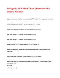 Inorganic ACS Final Exam Questions with correct Answers.