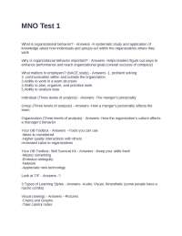 MNO Test 1 Exam Questions and Correct Verified Answers