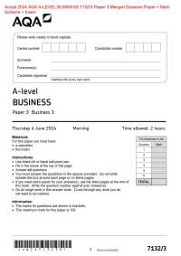 . Actual 2024 AQA A-LEVEL BUSINESS 7132/3 Paper 3 Merged Question Paper + Mark  Scheme + I