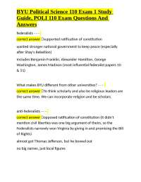 BYU Political Science 110 Exam 1 Study Guide, POLI 110 Exam Questions And Answers