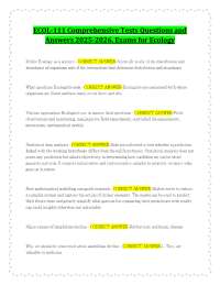 ECOL-111 Comprehensive Tests Questions and Answers 2025-2026, Exams for Ecology