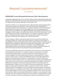 RIASSUNTO LIBRO LA PROSSIMA DEMOCRAZIA - TECNICHE DI PARTECIPAZIONE