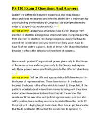 PS 110 Exam 3: US Congress Structure, Functions, and Representation