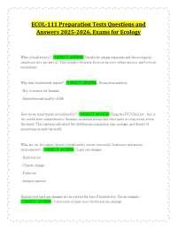 ECOL-111 Preparation Tests Questions and Answers 2025-2026, Exams for Ecology