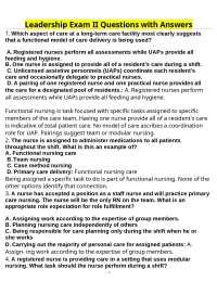 Leadership Exam II: Questions and Answers on Nursing Management Models and Strategies