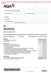 Actual 2024 AQA AS BUSINESS 7131/1 Paper 1 Business 1 Merged Question Paper + Mark  Scheme