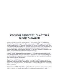 CPCU 551 Property: Chapter 3 - Building and Personal Property Coverage