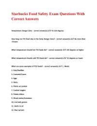 Starbucks Food Safety Exam Questions and Answers
