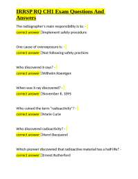 IRRSP RQ CH1 Exam Questions and Answers: Radiography Safety and History