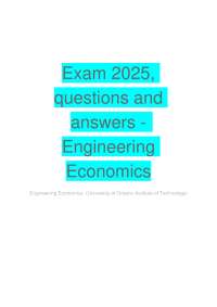 Exam 2025, questions and answers - Engineering Economics