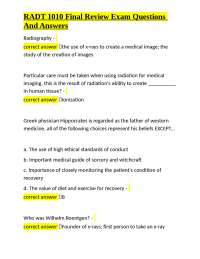 RADT 1010 Final Review: Radiography Exam Questions and Answers
