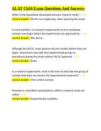 ALAT Ch16 Exam Questions and Answers: Research Methodology in Animal Studies