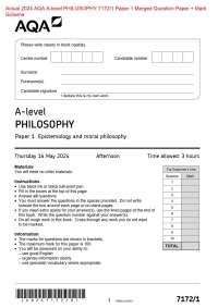 Actual 2024 AQA A-level PHILOSOPHY 7172/1 Paper 1 Merged Question Paper + Mark  Scheme  A