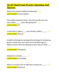 ALAT Final Exam Practice Questions and Answers: Animal Biology