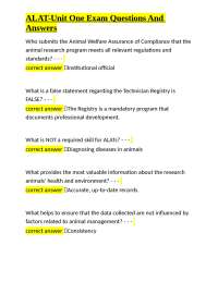 ALAT Unit One Exam Questions and Answers: Animal Welfare, Regulations, and Safety
