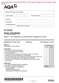 Actual 2024 AQA A-level PHILOSOPHY 7172/2 Paper 2 Merged Question Paper + Mark  Scheme  A