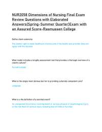 NUR2058 Dimensions of Nursing Final Exam Review Questions and Answers