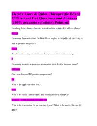 Florida Laws & Rules Chiropractic Board 2025 Actual Test Questions and Answers (100% accur