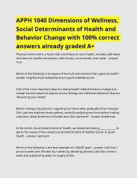 APPH 1040 Dimensions of Wellness: Quiz Questions and Answers