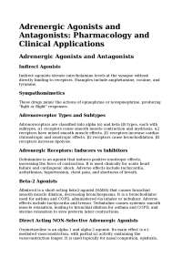 Summary, Adrenergic Pharmacology: Agonists and Antagonists