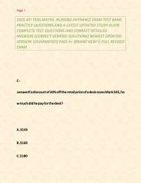 2025 ATI TEAS MATHS NURSING ENTRANCE EXAM TEST BANK, PRACTICE QUESTIONS AND A LATEST UPDAT