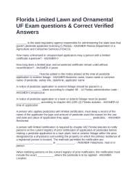 Florida Limited Lawn and Ornamental UF Exam questions & Correct Verified Answers