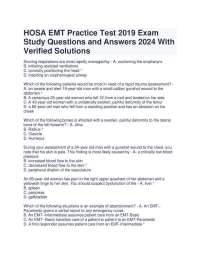 HOSA EMT Practice Test 2019 Exam Study Questions and Answers 2024 With Verified Solutions