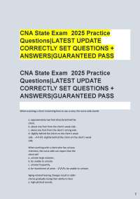 CNA State Exam 2025 Practice  Questions|LATEST UPDATE CORRECTLY SET QUESTIONS +  ANSWERS|G