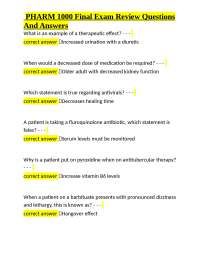 PHARM 1000 Final Exam Review: Pharmacology Questions and Answers
