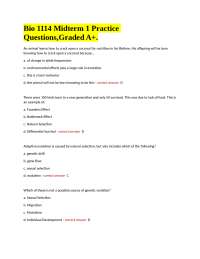 Bio 1114 Midterm 1 Practice Questions,Graded A+.