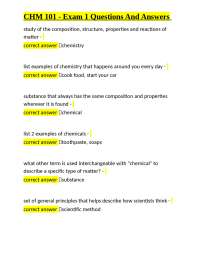 CHM 101 Exam 1: Chemistry Questions and Answers